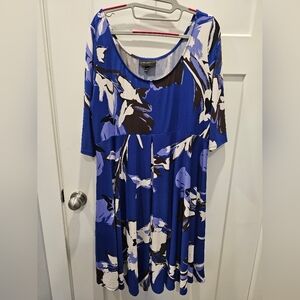 LANE BRYANT Blue White Black Floral Swing Dress 18/20
